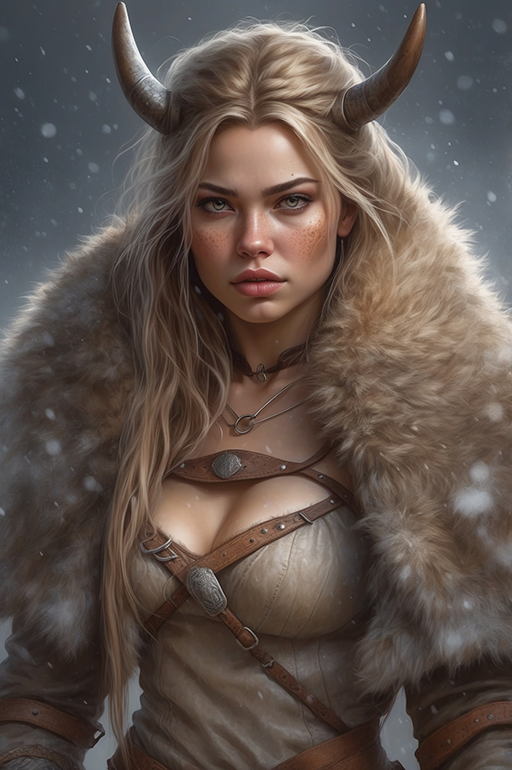 Human Female Warrior 11
A human female warrior with long dirty blonde hair and horns. Furs are draped around her shoulders.
Keywords: human;female;barbarian;warrior;fighter;long hair;blonde;furs