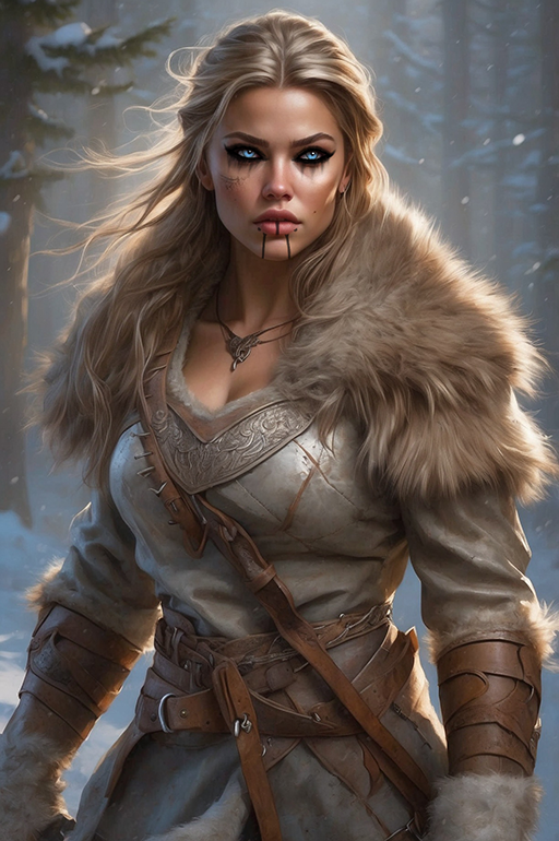 Human Female Warrior 4
A human female warrior with long dirty blonde hair. Wearing dark Viking makeup and furs.
Keywords: human;female;barbarian;warrior;fighter;long hair;blonde;furs;viking;makeup