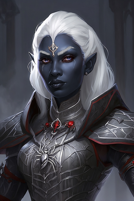 Female Drow 15
A female drow with long white hair and purple eyes. She wears plate armor adorned with spiders and webs as a dedication to her goddess Lolth.
Keywords: drow;female;plate armor;long hair;white;purple eyes;uderdark;lolth;spiders