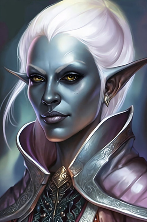 Female Drow 17
A typical female drow with white hair in a ponytail and yellow eyes. She wears purple hues of a robe and cloak indicating she may be a sorcerer or wizard.
Keywords: drow;female;cloth armor;robes;cloak;long hair;white;yellow eyes